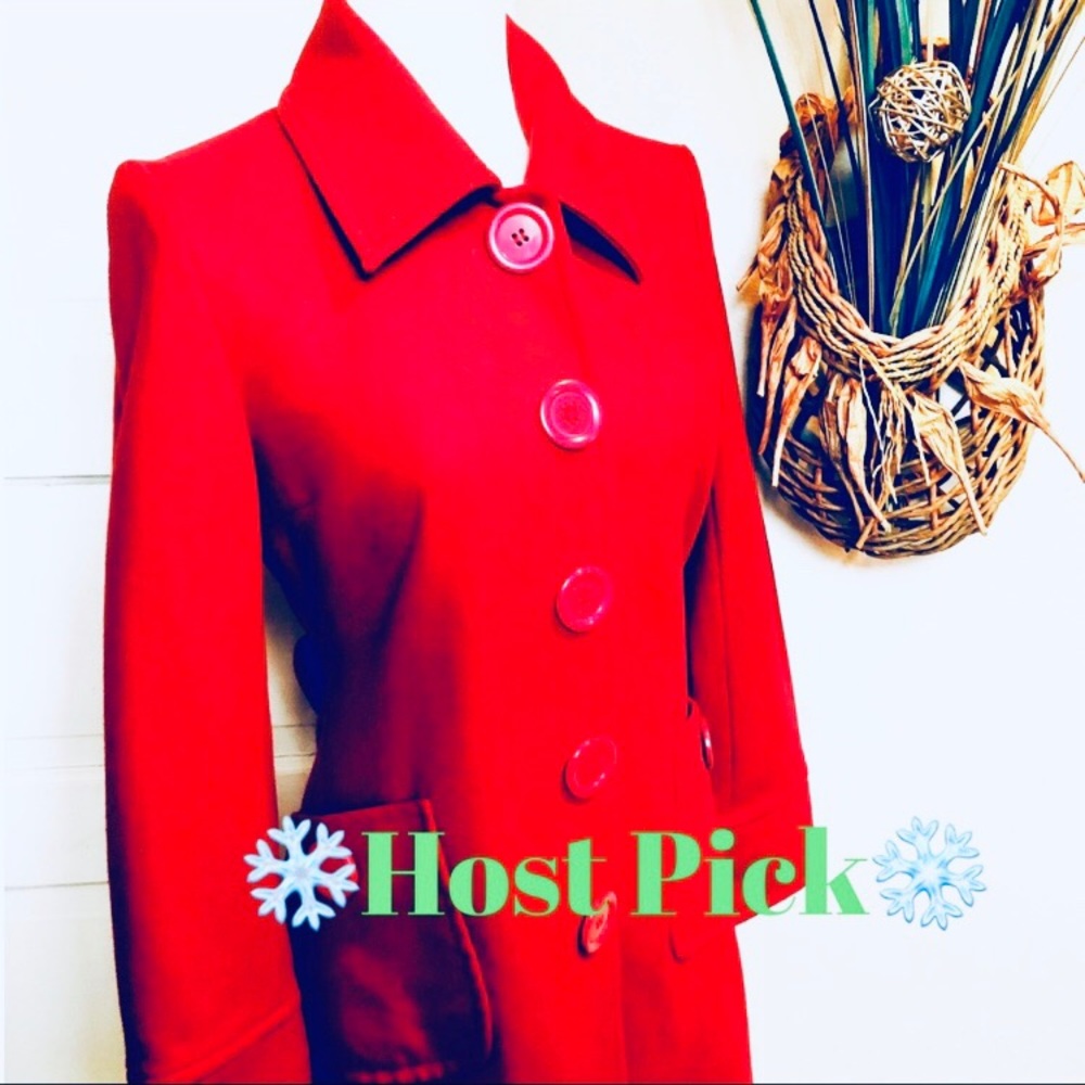 🌟SOLD⭐️Retro Style Red Peacoat W/Pockets Sz M/L - Picture 1 of 8